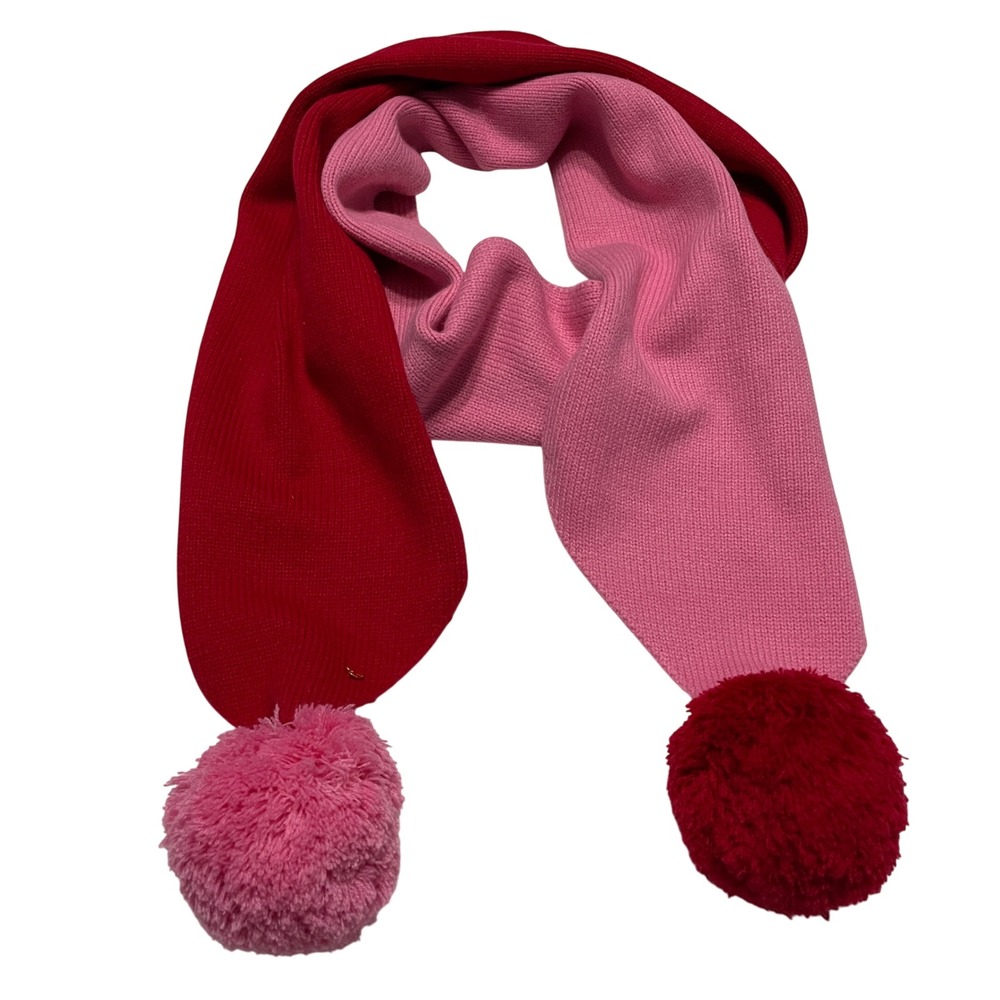 Kate Spade New York Colorblock Pom Pom Scarf Wool Blend Knit Muffler Whimsy Fun